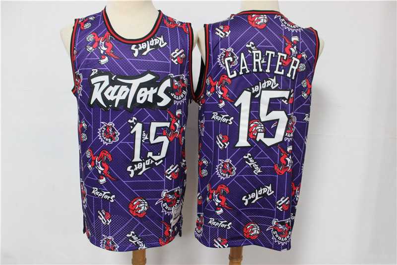 Men Toronto Raptors 15 Carter Purple Throwback NBA Jerseys Print
